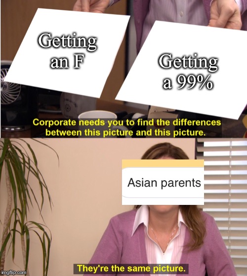 They're The Same Picture Meme | Getting a 99%; Getting an F | image tagged in pam theyre the same picture | made w/ Imgflip meme maker