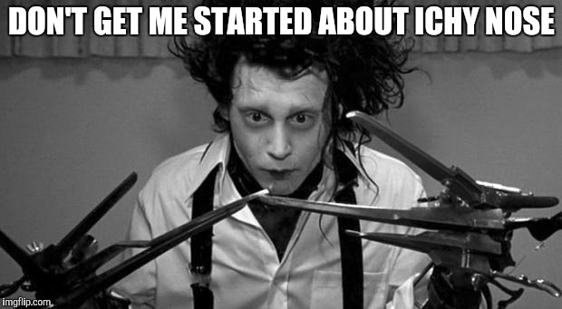 Edward Scissorhands | DON'T GET ME STARTED ABOUT ICHY NOSE | image tagged in edward scissorhands | made w/ Imgflip meme maker