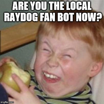 mocking laugh face | ARE YOU THE LOCAL RAYDOG FAN BOT NOW? | image tagged in mocking laugh face | made w/ Imgflip meme maker