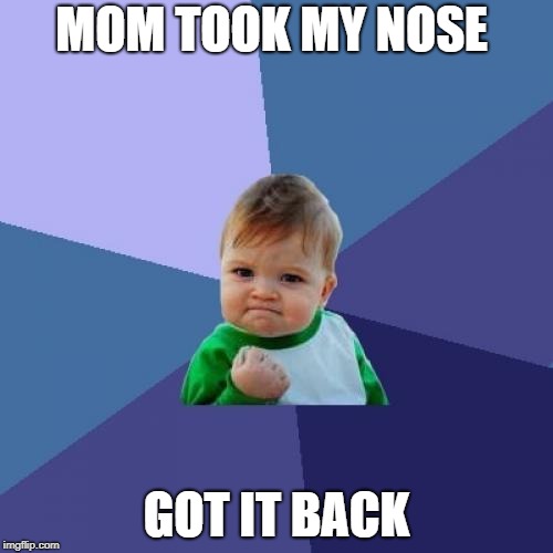 Success Kid Meme |  MOM TOOK MY NOSE; GOT IT BACK | image tagged in memes,success kid | made w/ Imgflip meme maker
