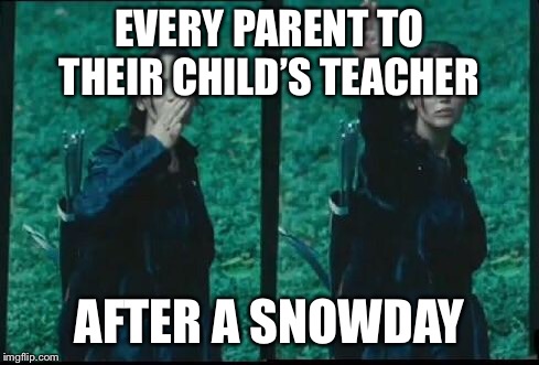 Hunger games  | EVERY PARENT TO THEIR CHILD’S TEACHER; AFTER A SNOWDAY | image tagged in hunger games | made w/ Imgflip meme maker
