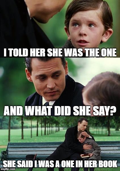Finding Neverland | I TOLD HER SHE WAS THE ONE; AND WHAT DID SHE SAY? SHE SAID I WAS A ONE IN HER BOOK | image tagged in memes,finding neverland | made w/ Imgflip meme maker
