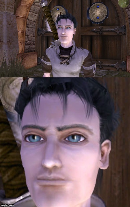 The Hero of Oakvale is Dead Inside | image tagged in fable,hero of oakvale,ptsd,thousand yard stare | made w/ Imgflip meme maker