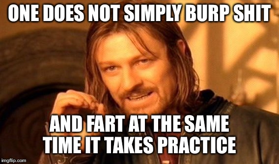 One Does Not Simply Meme | ONE DOES NOT SIMPLY BURP SHIT; AND FART AT THE SAME TIME IT TAKES PRACTICE | image tagged in memes,one does not simply | made w/ Imgflip meme maker