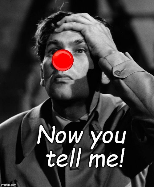 leonid kinskey red nose | Now you tell me! | image tagged in leonid kinskey red nose | made w/ Imgflip meme maker