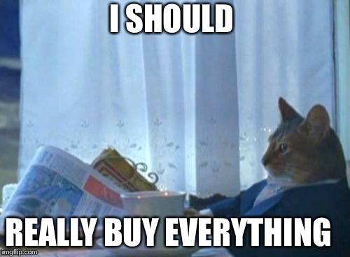 I Should Buy A Boat Cat | I SHOULD; REALLY BUY EVERYTHING | image tagged in memes,i should buy a boat cat | made w/ Imgflip meme maker