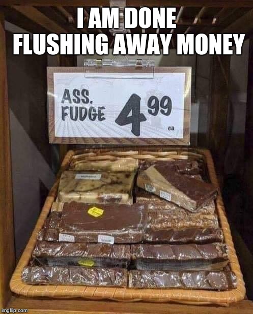 Stop flushing money down the toilet | I AM DONE FLUSHING AWAY MONEY | image tagged in stop flushing money down the toilet | made w/ Imgflip meme maker