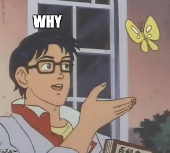 Is This A Pigeon Meme | WHY | image tagged in memes,is this a pigeon | made w/ Imgflip meme maker