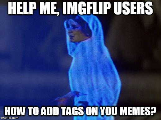 help me obi wan | HELP ME, IMGFLIP USERS; HOW TO ADD TAGS ON YOU MEMES? | image tagged in help me obi wan | made w/ Imgflip meme maker