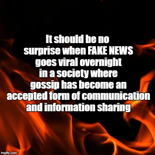 Flaming Idiots | It should be no surprise when FAKE NEWS goes viral overnight in a society where gossip has become an accepted form of communication and information sharing | image tagged in gaslighting,memes,fake news,gossip,slander,sheep | made w/ Imgflip meme maker