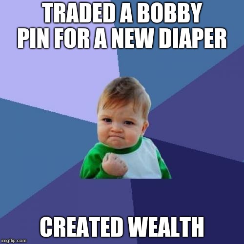 Success Kid | TRADED A BOBBY PIN FOR A NEW DIAPER; CREATED WEALTH | image tagged in memes,success kid | made w/ Imgflip meme maker