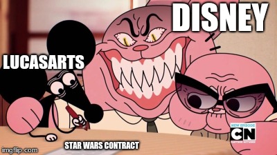 Disney Star Wars meme Disney lucasarts star wars | DISNEY; LUCASARTS; STAR WARS CONTRACT | image tagged in evil richard,lucasarts,disney,star wars,memes,the amazing world of gumball | made w/ Imgflip meme maker