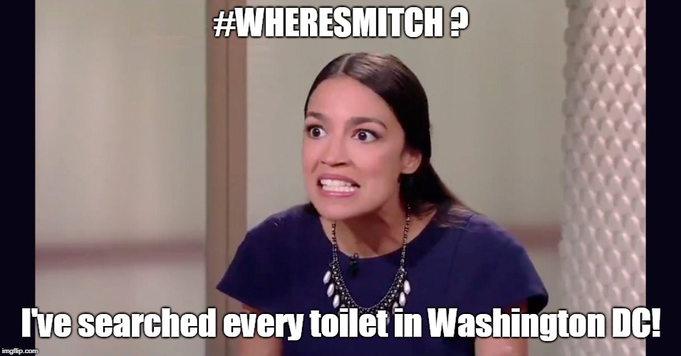 #wheresmitch?  | #WHERESMITCH ? I've searched every toilet in Washington DC! | image tagged in alexandria ocasio-cortez,cant find mitch,wheresmitch | made w/ Imgflip meme maker