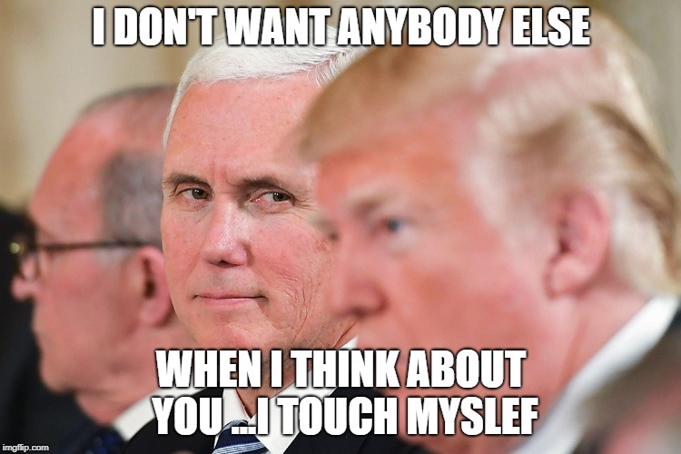 If Mother Only Knew.... | I DON'T WANT ANYBODY ELSE; WHEN I THINK ABOUT YOU ...I TOUCH MYSLEF | image tagged in mike pence,donald trump,love,still a better love story than twilight | made w/ Imgflip meme maker