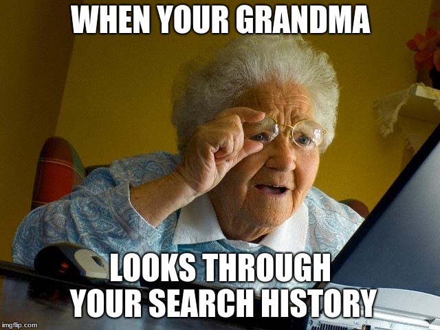 Grandma Finds The Internet | WHEN YOUR GRANDMA; LOOKS THROUGH YOUR SEARCH HISTORY | image tagged in memes,grandma finds the internet | made w/ Imgflip meme maker