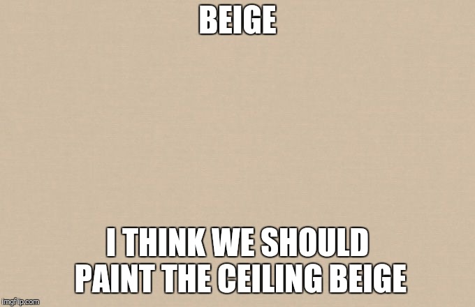 Beige | BEIGE I THINK WE SHOULD PAINT THE CEILING BEIGE | image tagged in beige | made w/ Imgflip meme maker