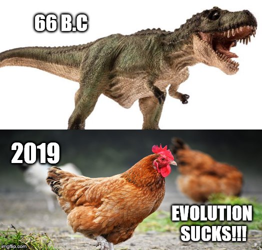 Evolution Sucks!!! | 66 B.C; 2019; EVOLUTION SUCKS!!! | image tagged in evolution | made w/ Imgflip meme maker