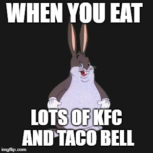 BIG CHUNGUS | WHEN YOU EAT; LOTS OF KFC AND TACO BELL | image tagged in big chungus | made w/ Imgflip meme maker