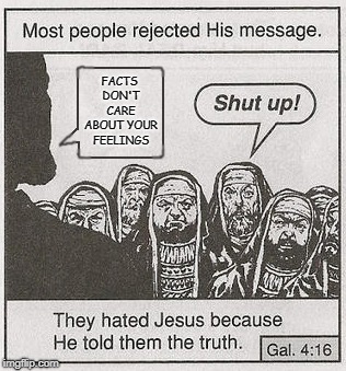 They hated Jesus because he told them the truth. | FACTS DON'T CARE ABOUT YOUR FEELINGS | image tagged in they hated jesus because he told them the truth | made w/ Imgflip meme maker