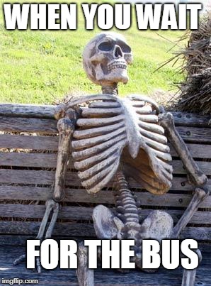 Waiting Skeleton Meme | WHEN YOU WAIT; FOR THE BUS | image tagged in memes,waiting skeleton | made w/ Imgflip meme maker