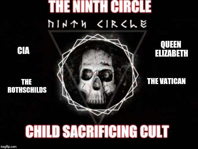 The Child Sacrificing Cult.....what is the Ninth Cirlce |  THE NINTH CIRCLE; QUEEN ELIZABETH; CIA; THE ROTHSCHILDS; THE VATICAN; CHILD SACRIFICING CULT | image tagged in cabal  the ninth circle child sacrifice cult,child killers,satanic globalists,adrenochrome,blackmailed politicians | made w/ Imgflip meme maker