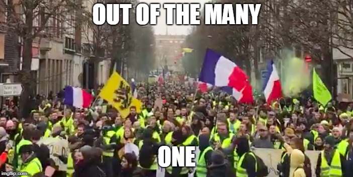 Out of The Many One | OUT OF THE MANY; ONE | image tagged in out,many,one,yellow vest,protest,yellow vest protest | made w/ Imgflip meme maker