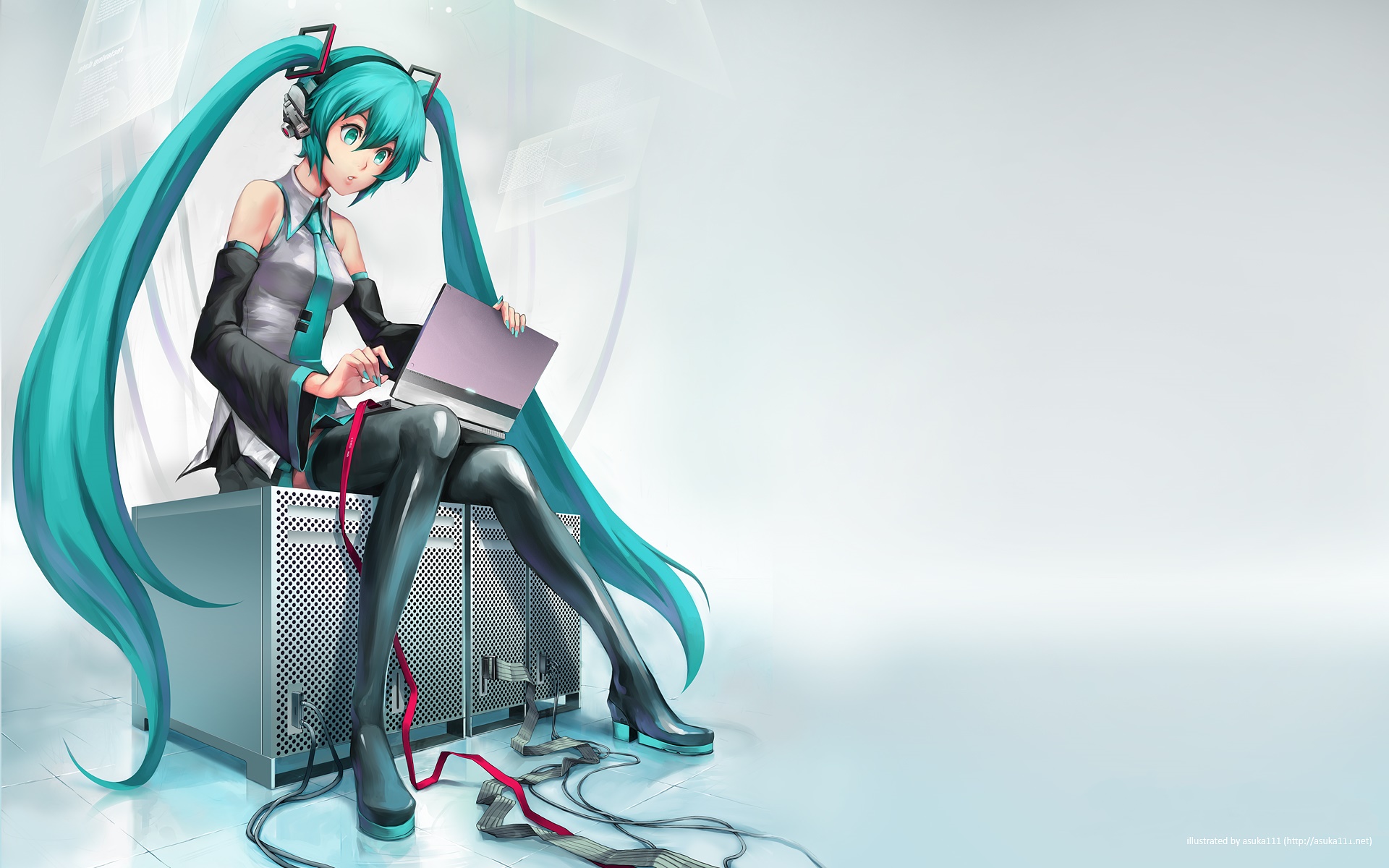 High Quality Miku on her laptop Blank Meme Template