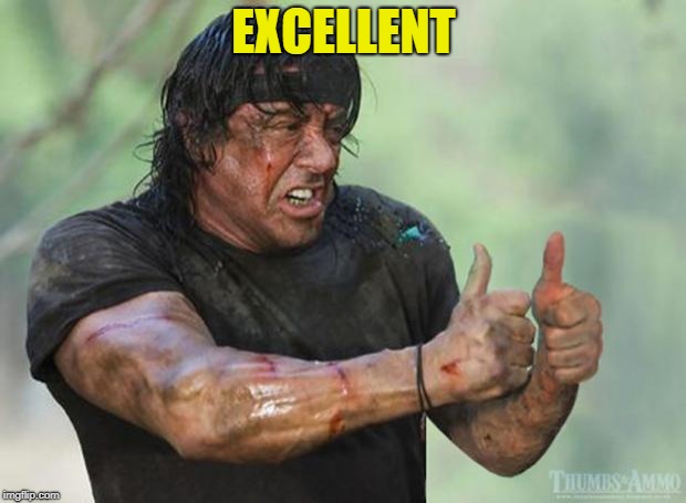 Thumbs Up Rambo | EXCELLENT | image tagged in thumbs up rambo | made w/ Imgflip meme maker