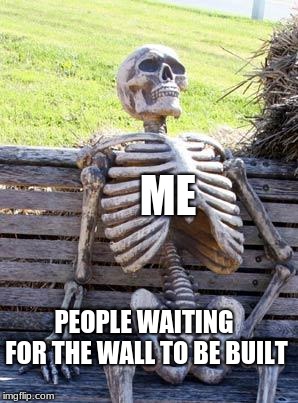 Waiting Skeleton | ME; PEOPLE WAITING FOR THE WALL TO BE BUILT | image tagged in memes,waiting skeleton | made w/ Imgflip meme maker