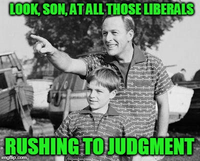 Covington Catholic Controversy | LOOK, SON, AT ALL THOSE LIBERALS; RUSHING TO JUDGMENT | image tagged in look son,covington catholic controversy | made w/ Imgflip meme maker