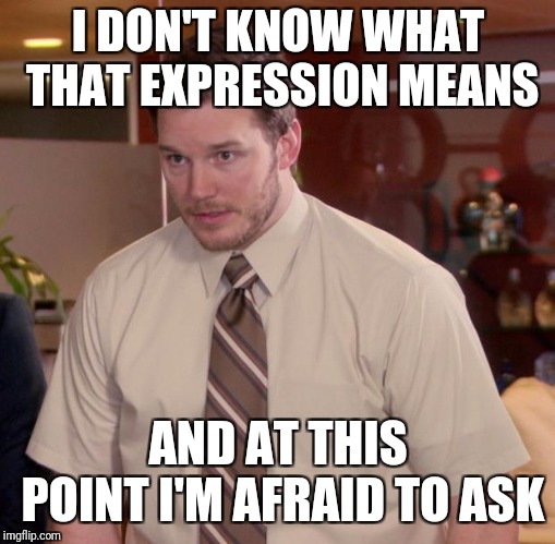 Afraid To Ask Andy Meme | I DON'T KNOW WHAT THAT EXPRESSION MEANS AND AT THIS POINT I'M AFRAID TO ASK | image tagged in memes,afraid to ask andy | made w/ Imgflip meme maker