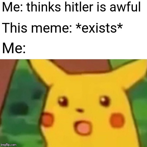Surprised Pikachu Meme | Me: thinks hitler is awful This meme: *exists* Me: | image tagged in memes,surprised pikachu | made w/ Imgflip meme maker