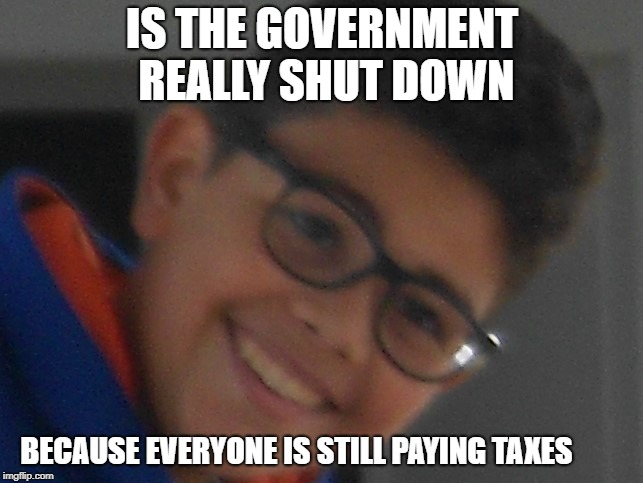 Antidepressant Allen | IS THE GOVERNMENT REALLY SHUT DOWN; BECAUSE EVERYONE IS STILL PAYING TAXES | image tagged in antidepressant allen | made w/ Imgflip meme maker