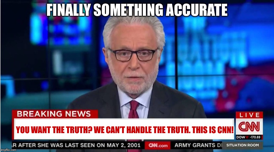CNN "Wolf of Fake News" Fanfiction | FINALLY SOMETHING ACCURATE; YOU WANT THE TRUTH? WE CAN’T HANDLE THE TRUTH. THIS IS CNN! | image tagged in cnn wolf of fake news fanfiction | made w/ Imgflip meme maker