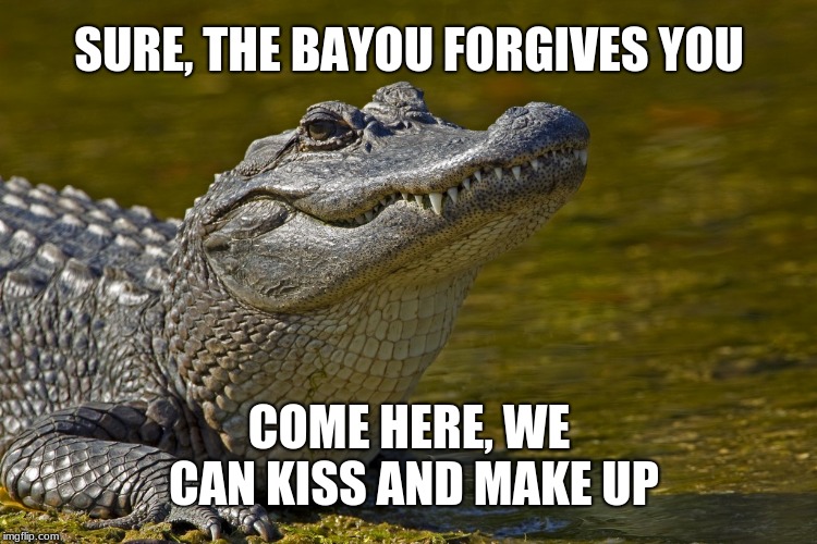 Aligatorlolhoe | SURE, THE BAYOU FORGIVES YOU COME HERE, WE CAN KISS AND MAKE UP | image tagged in aligatorlolhoe | made w/ Imgflip meme maker