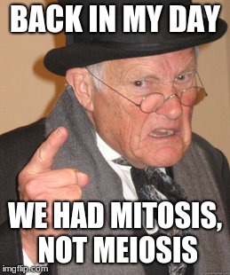 Back In My Day | BACK IN MY DAY; WE HAD MITOSIS, NOT MEIOSIS | image tagged in memes,back in my day | made w/ Imgflip meme maker