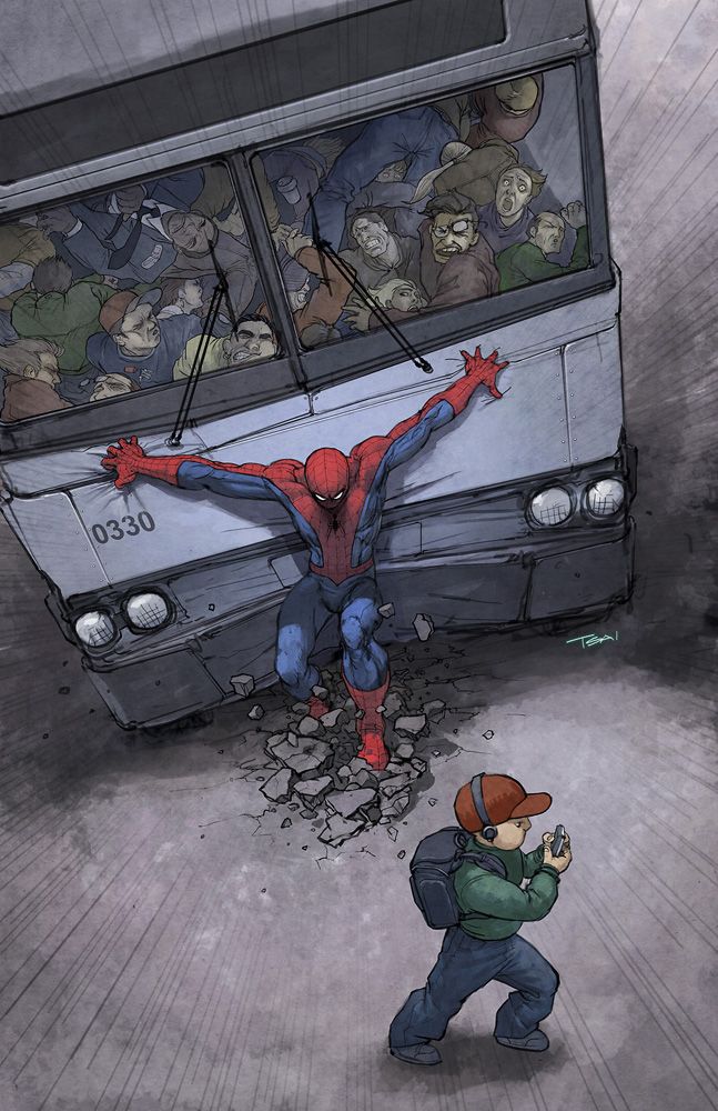 Spiderman holding back a bus Blank Meme Template