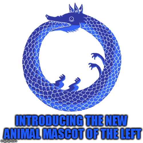 Say goodbye to the donkey. | INTRODUCING THE NEW ANIMAL MASCOT OF THE LEFT | image tagged in memes,politics,democratic mascot,ouroboros | made w/ Imgflip meme maker
