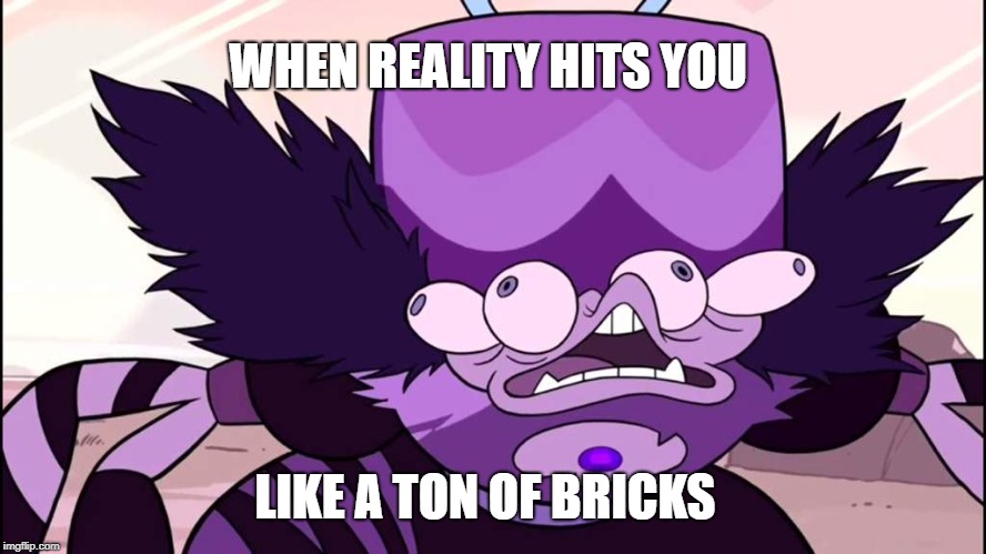 WHEN REALITY HITS YOU; LIKE A TON OF BRICKS | image tagged in sugilite | made w/ Imgflip meme maker