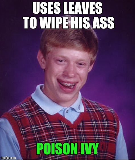 Bad Luck Brian Meme | USES LEAVES TO WIPE HIS ASS POISON IVY | image tagged in memes,bad luck brian | made w/ Imgflip meme maker