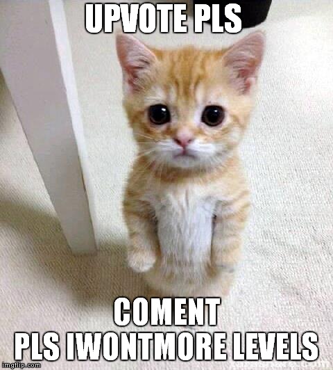 Cute Cat | UPVOTE PLS; COMENT PLS
IWONTMORE LEVELS | image tagged in memes,cute cat | made w/ Imgflip meme maker