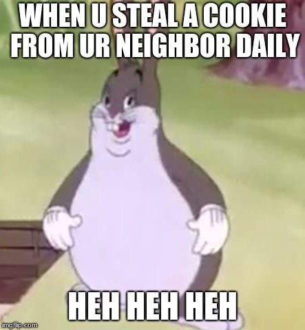 Big Chungus | WHEN U STEAL A COOKIE FROM UR NEIGHBOR DAILY; HEH HEH HEH | image tagged in big chungus | made w/ Imgflip meme maker