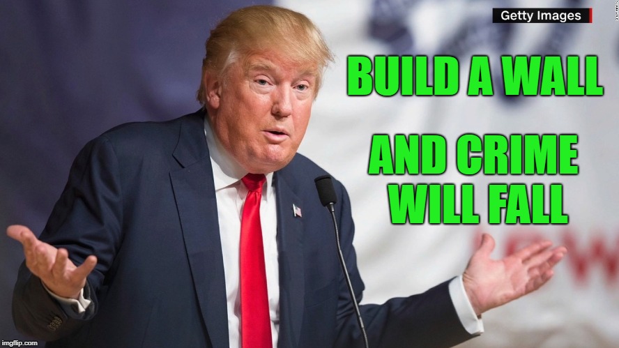 Trump shrug | BUILD A WALL; AND CRIME WILL FALL | image tagged in trump shrug | made w/ Imgflip meme maker