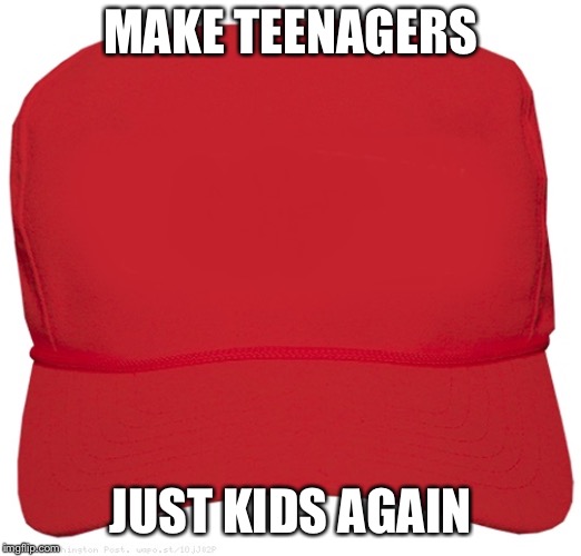 blank red MAGA hat | MAKE TEENAGERS; JUST KIDS AGAIN | image tagged in blank red maga hat | made w/ Imgflip meme maker