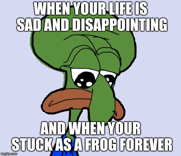 WHEN YOUR LIFE IS SAD AND DISAPPOINTING; AND WHEN YOUR STUCK AS A FROG FOREVER | image tagged in memes | made w/ Imgflip meme maker