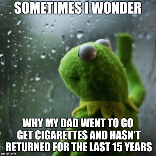 sometimes I wonder  | SOMETIMES I WONDER; WHY MY DAD WENT TO GO GET CIGARETTES AND HASN'T RETURNED FOR THE LAST 15 YEARS | image tagged in sometimes i wonder | made w/ Imgflip meme maker