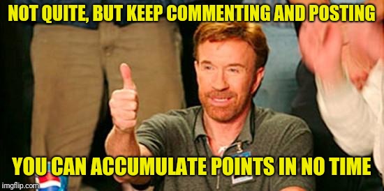 chuck norris thanks you | NOT QUITE, BUT KEEP COMMENTING AND POSTING YOU CAN ACCUMULATE POINTS IN NO TIME | image tagged in chuck norris thanks you | made w/ Imgflip meme maker