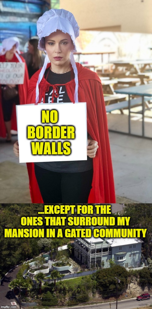 if you doubt me just go google "Alyssa Milano's home" | NO BORDER WALLS; ...EXCEPT FOR THE ONES THAT SURROUND MY MANSION IN A GATED COMMUNITY | image tagged in alyssa milano,hollywood liberals,scumbag hollywood,liberal hypocrisy | made w/ Imgflip meme maker