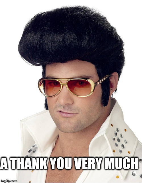 A THANK YOU VERY MUCH | image tagged in elvis bouffant hairdo | made w/ Imgflip meme maker