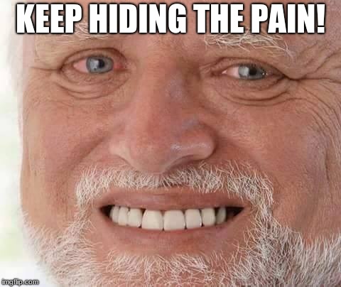 harold smiling | KEEP HIDING THE PAIN! | image tagged in harold smiling | made w/ Imgflip meme maker